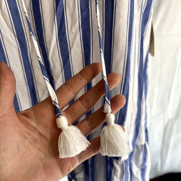 St Johns Bay NWT Blue White Striped Vneck Ruffled Boho Blouse Size Small - Picture 6 of 10